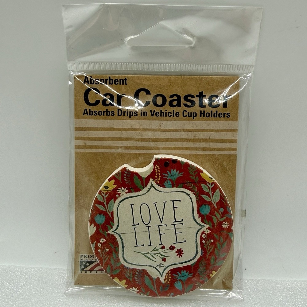 CounterArt‎ Love Life Absorbent Stoneware Car Coaster Made in USA
